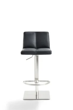 Barhocker MY TIMO I Drehgestell silber Lederbezug schwarz