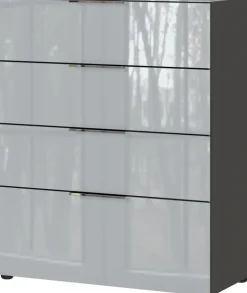 CASAVANTI Kommode OAKLAND 83 x 102 cm Glas Graphit/Silbergrau