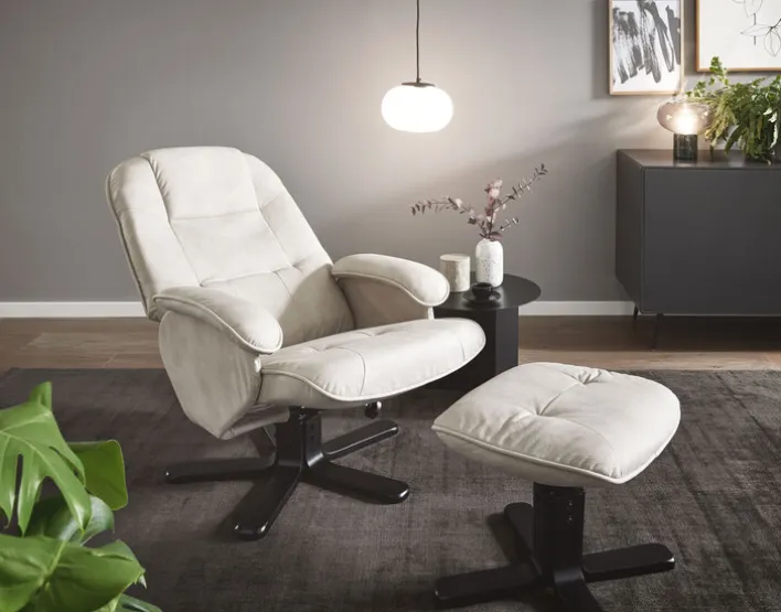 CASAVANTI Sessel mit Hocker 2-teilig hellgrau