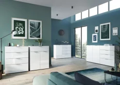 CASAVANTI Sideboard OAKLAND 134 x 102 cm Glas Weiß/Weiß