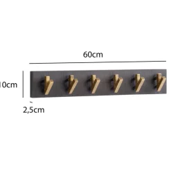 CASAVANTI Wandgarderobe 60 x 10 cm Mango Massiv schwarz lackiert/goldfarbig
