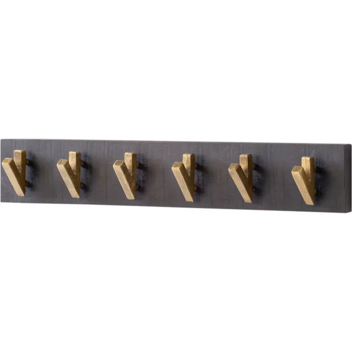 CASAVANTI Wandgarderobe 60 x 10 cm Mango Massiv schwarz lackiert/goldfarbig