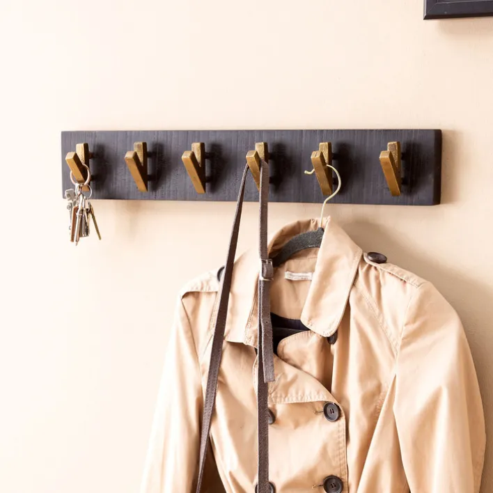 CASAVANTI Wandgarderobe 60 x 10 cm Mango Massiv schwarz lackiert/goldfarbig