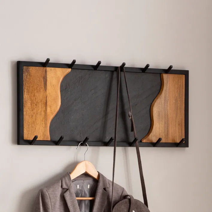 CASAVANTI Wandgarderobe 80x36x6 cm Massivholz Mango/Steinoptik