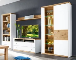 CASAVANTI Wohnwand ANDORRA 350 x 184 x 41 cm Asteiche furniert/ Lack weiß