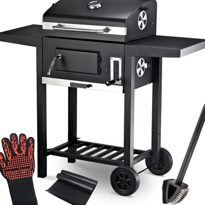 deluxe4home Holzkohlegrill GRILLWAGEN XXL 105 x 50 cm schwarz
