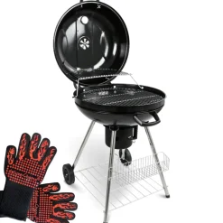 deluxe4home Holzkohlegrill KUGEL 64 x 59 cm schwarz