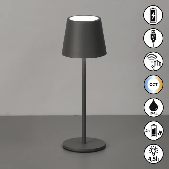 easy! by FHL Akku LED Tischlampe ROXY 27,5 cm sandgrau