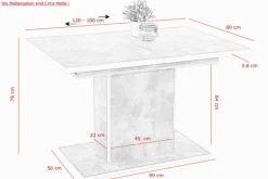 Esstisch ALICE T 120-160 x 80 cm betongrau