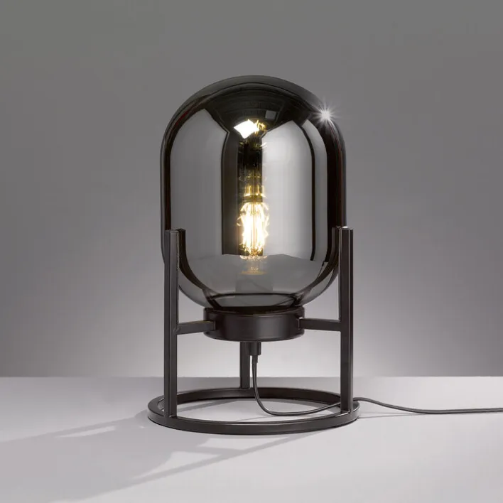 FISCHER & HONSEL RETROFIT Tischlampe REGI schwarz/Rauchglas
