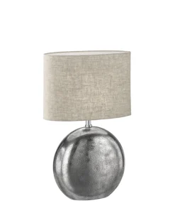 FISCHER & HONSEL Tischlampe CHAMBERY, Textil Naturfaser, 53 x 17 x 34 cm, Alu-/Nickelfarbig/Beige