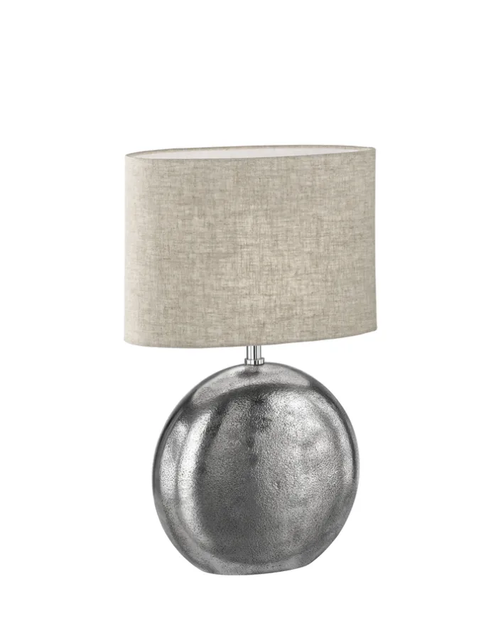 FISCHER & HONSEL Tischlampe CHAMBERY, Textil Naturfaser, 53 x 17 x 34 cm, Alu-/Nickelfarbig/Beige