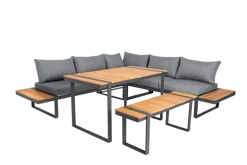Garden FLAIR Dining Gartenlounge BASEL U 5-tlg grau /Akazie braun