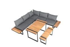 Garden FLAIR Dining Gartenlounge BASEL U 5-tlg grau /Akazie braun