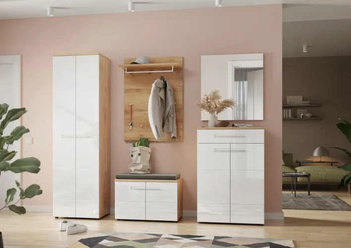 Garderobenschrank LEVI 60 x 198 cm weiß Hochglanz/braun