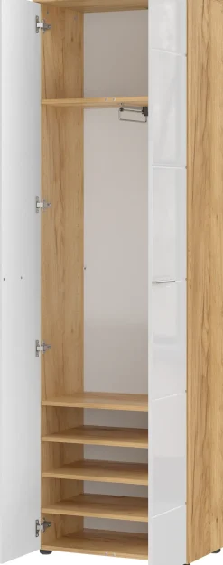 Garderobenschrank LEVI 60 x 198 cm weiß Hochglanz/braun