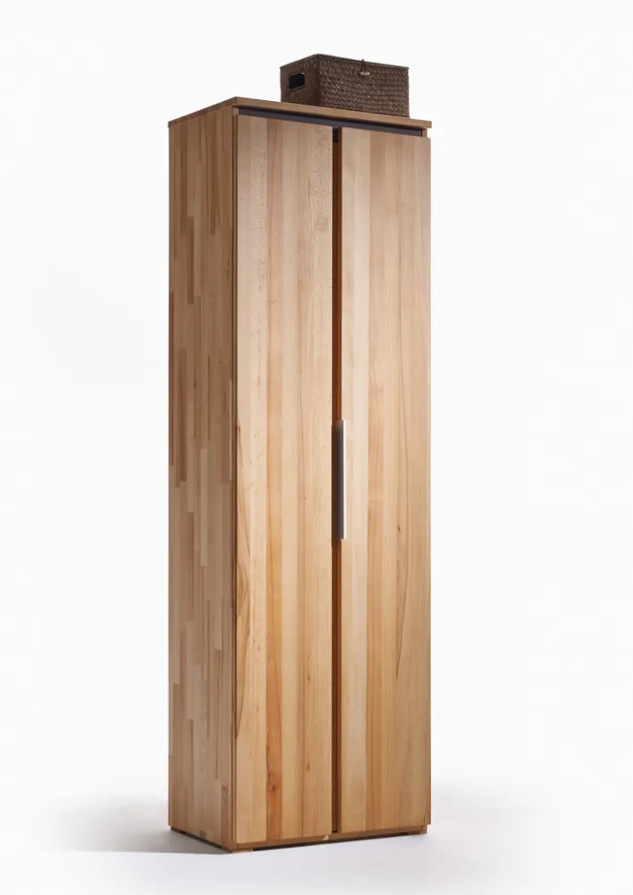 Garderobenschrank VICENZA 60 x 195 cm Kernbuche massiv natur geölt/Absetzung Anthrazit gebeizt