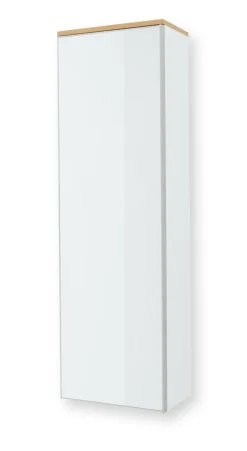 Garderobenschrank VORTINA 54 x 170 cm Lack weiß/Glas Optiweiß/Abdeckboden Balkeneiche-Dekor