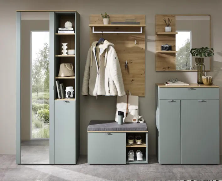 Garderobenschrank 78 x 202 x 38 cm schilfgrün supermatt/braun
