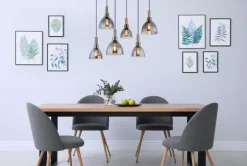 GLOBO Retrofit LED Balkenpendel MATTEA 6-flg schwarz /Holzdekor