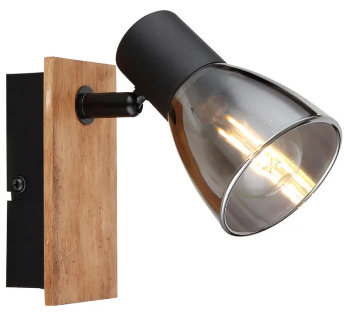 GLOBO Retrofit Wandleuchte CLAUDE 1 Spot schwarz /Holz