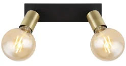 GLOBO Retrofit Wandleuchte mit 2 Spots LILIANA 25 cm schwarz /messingfarbig