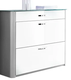 HAUKE HENDRIKS Schuhschrank MELODIE Glas weiß/alufarbig 117 x 97 x 34 cm