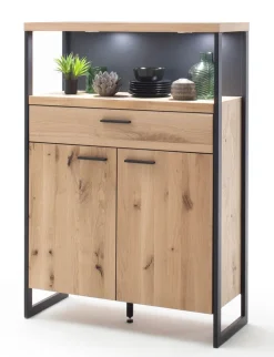 Highboard LANTANA 95 cm Balkeneiche Bianco /anthrazit