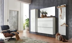 Hängekommode VORTINA 120 x 102 cm Lack weiß/Glas Optiweiß/Abdeckboden Balkeneiche-Dekor