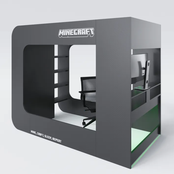 Hochbett MINECRAFT 120 x 200 cm schwarz/ grau