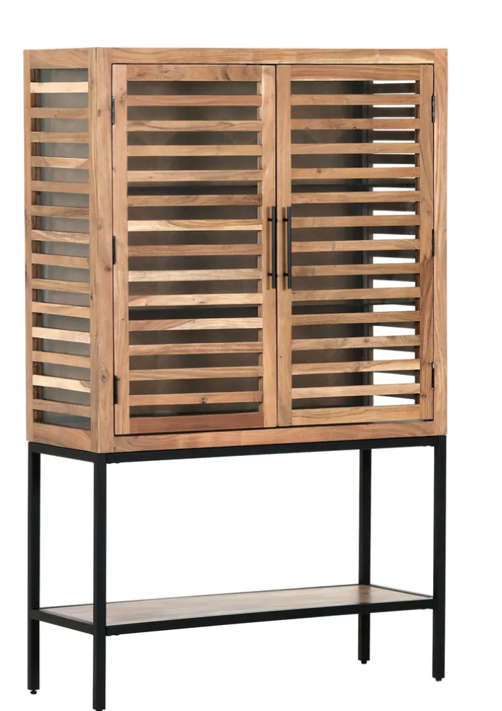 INTERhome Glasschrank SHOWCASE 100 x 160 cm Akazie massiv natur gesmoked lackiert/Glastüren