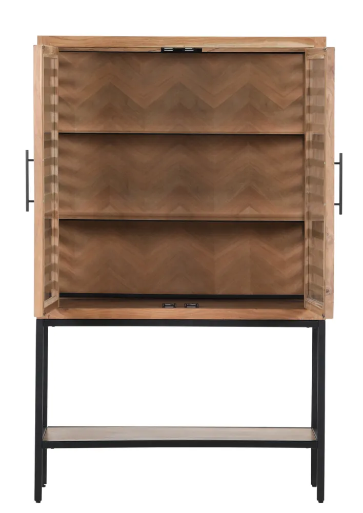 INTERhome Glasschrank SHOWCASE 100 x 160 cm Akazie massiv natur gesmoked lackiert/Glastüren