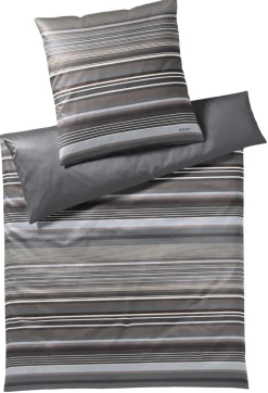 JOOP! Satin-Bettwäsche MICRO LINES 135 x 200 cm taupe/anthrazit