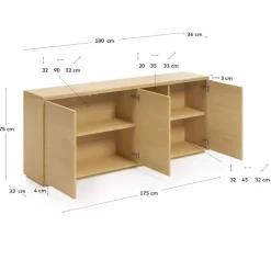 Kave Home Sideboard ABILEN 180 x 75 cm Eiche braun