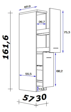 Küchen Apothekerschrank LUKE Eiche/ weiß