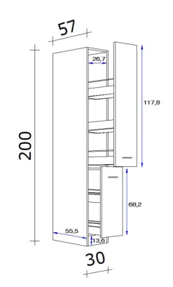Küchen Apothekerschrank WITO 30 x 200 x 57 cm weiß