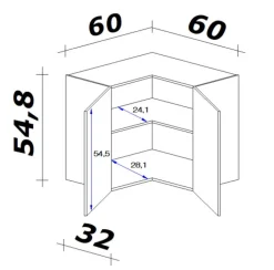 Küchen Eckhängeschrank JACK 60 cm braun