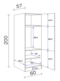 Küchen Geräteumbauschrank RALPH 200 cm Eiche/ grau