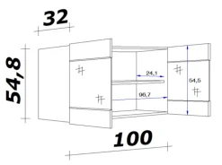 Küchen Glas-Hängeschrank AVILA 100 cm Eiche /weiß matt