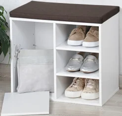 KESPER Schuhschrank mit Sitzkissen 51,5 x 48 x 29,5 cm weiß/braun