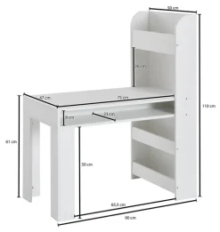 Kinder Schreibtisch mit Regal 50 x 110 cm weiß