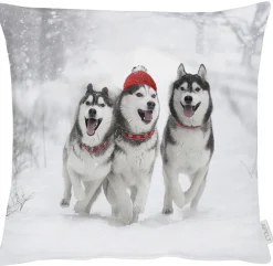 Kissenhülle HUSKYS 46x46cm braun-grau