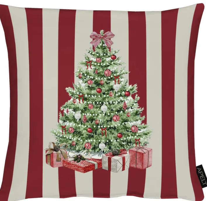 Kissenhülle TANNENBAUM AUF STREIFEN 40x40cm rot