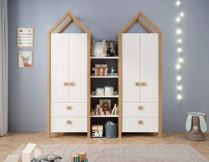 Kleiderschrank-Set BEACH 3-teilig Kiefer weiß/ Abs. Birke