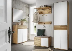 Kommode 80 x 103 cm Astige Eiche massiv/Türen Glas weiß satinato