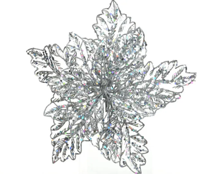 Kunstblume Weihnachtsstern POINSETTA silberfarbig