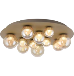 Paul Neuhaus LED Deckenlampe PURE POPUP Glas Ø 60 x 17 cm dimmbar Japandi Broncefarbig/Rauchfarbig & Amber