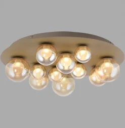 Paul Neuhaus LED Deckenlampe PURE POPUP Glas Ø 60 x 17 cm dimmbar Japandi Broncefarbig/Rauchfarbig & Amber
