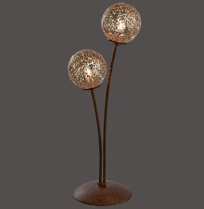 Paul Neuhaus Retrofit Tischlampe GRETA 2-flg rostfarbig/goldfarbig