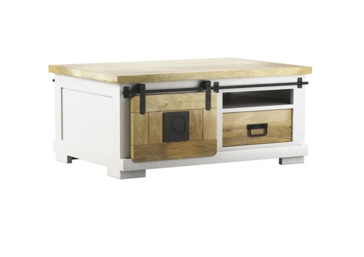 PHILL HILL Couchtisch LEWIS 95 x 65 x 45 cm Mango massiv/weiß/schwarz